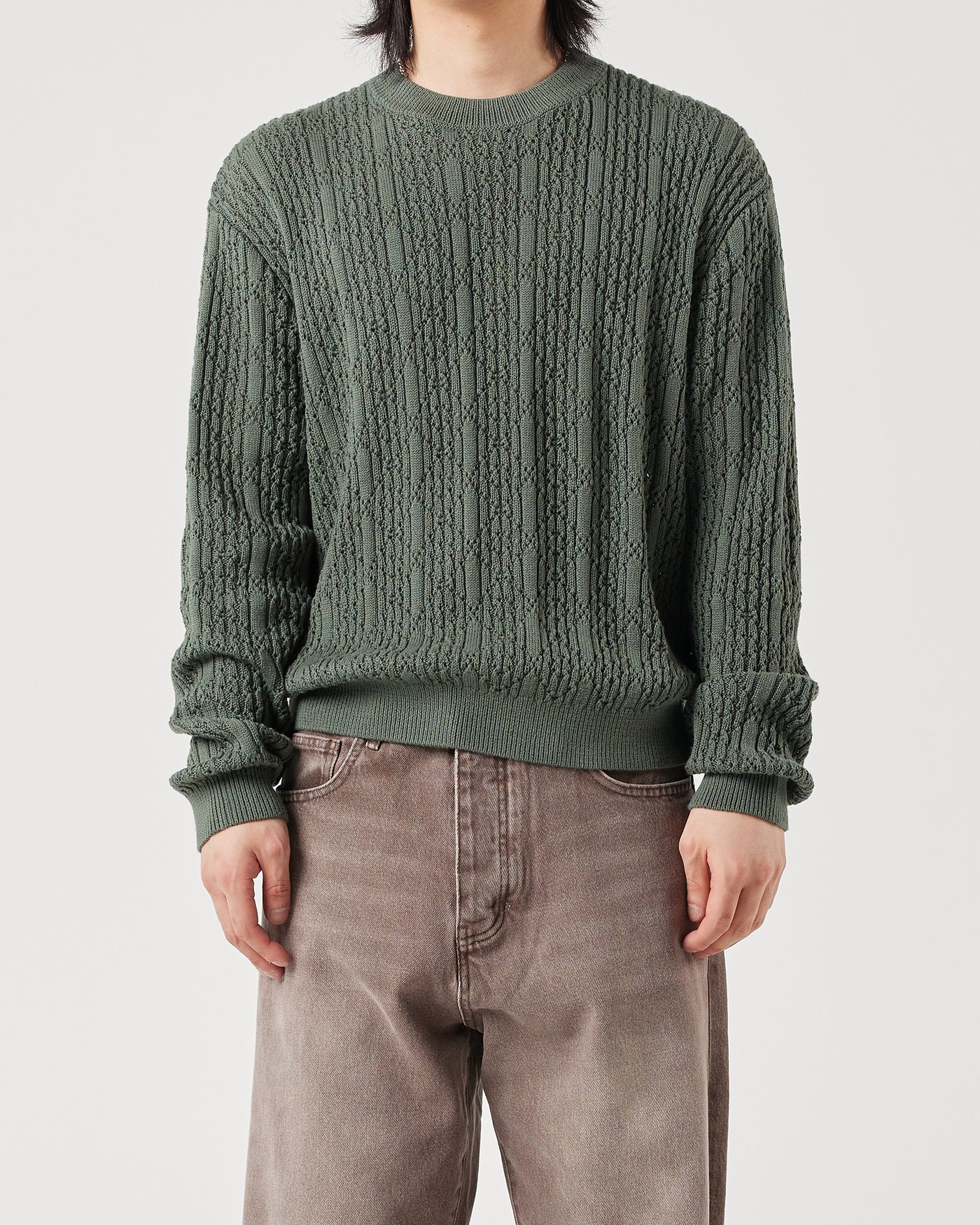 Diamond Knit Crewneck - Sage Green