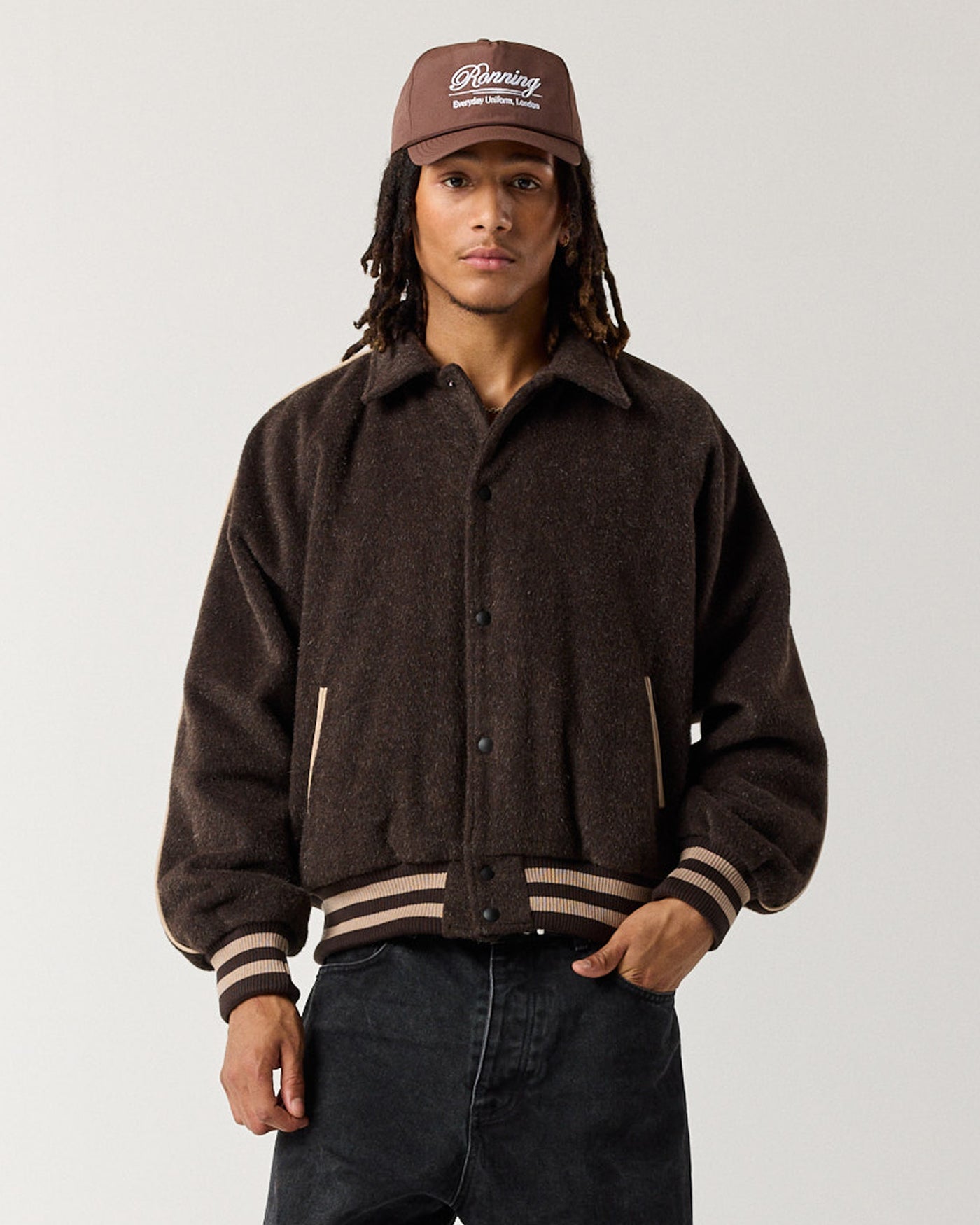 Wool Varsity Jacket - Mocha Brown