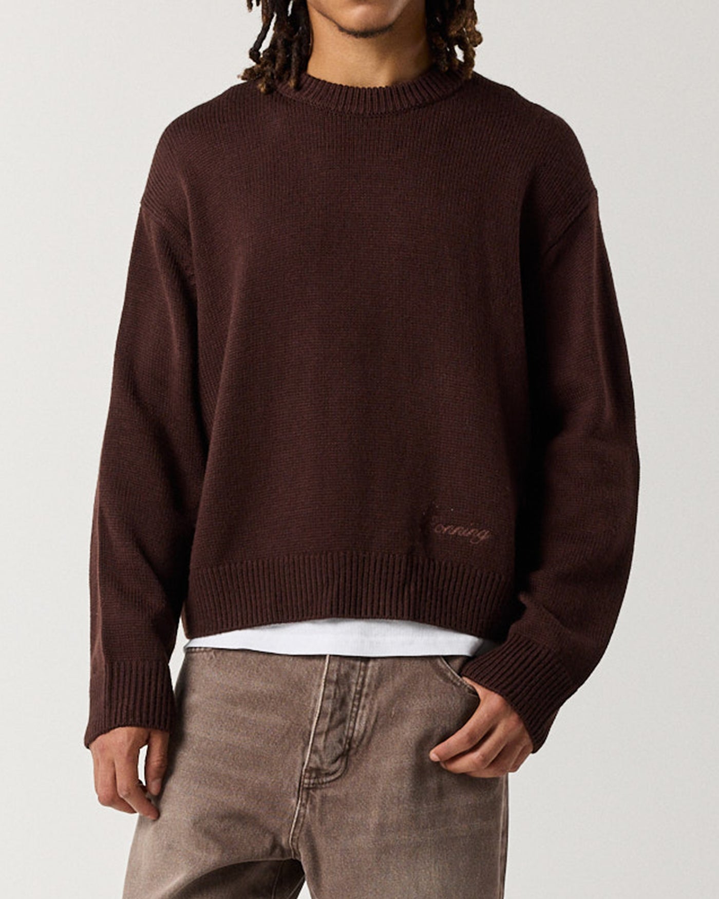 Crew Knit Sweater - Mocha Brown