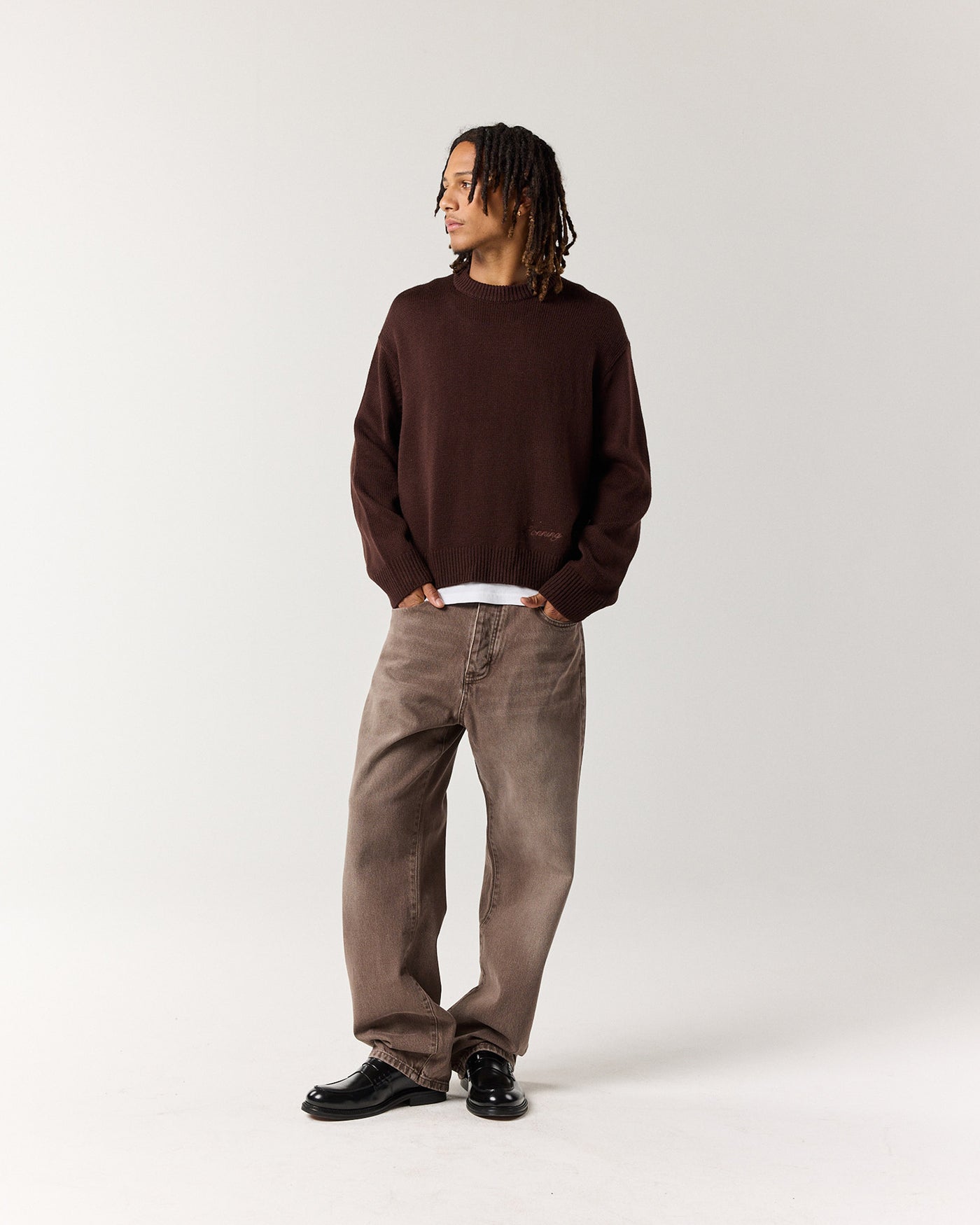 Crew Knit Sweater - Mocha Brown