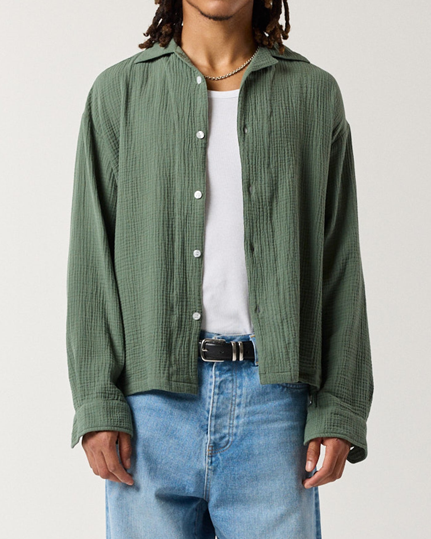 Long Sleeve Crinkle Shirt - Sage Green