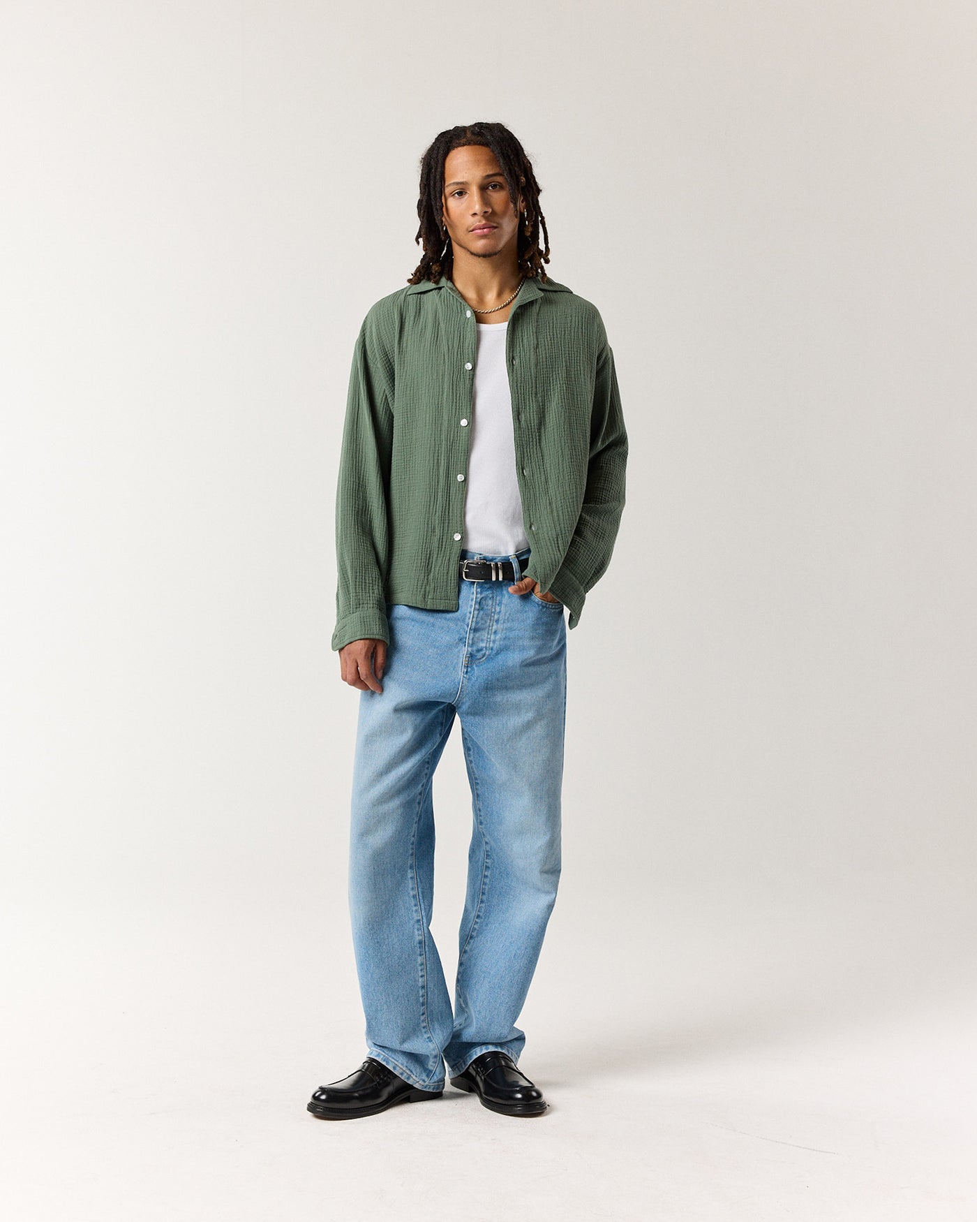 Long Sleeve Crinkle Shirt - Sage Green