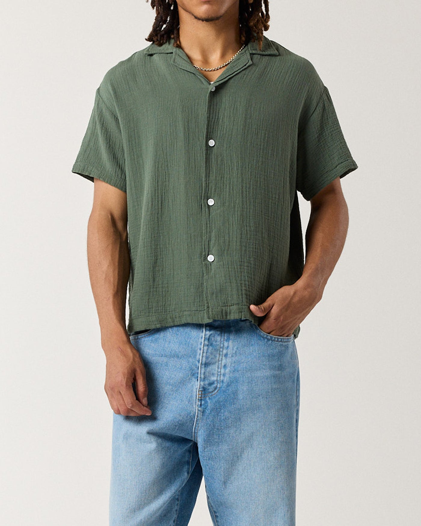 Short Sleeve Crinkle Shirt - Sage Green