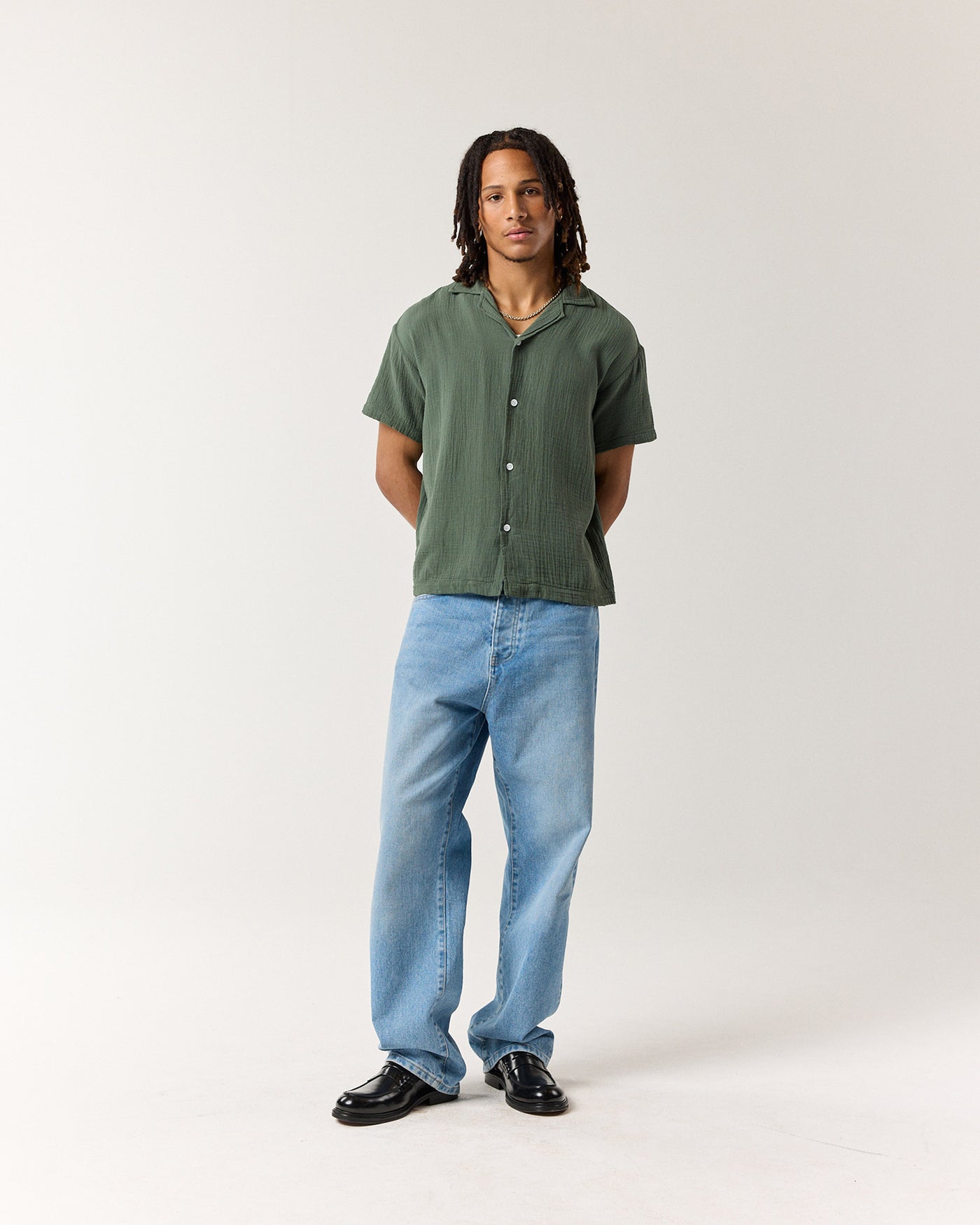 Short Sleeve Crinkle Shirt - Sage Green