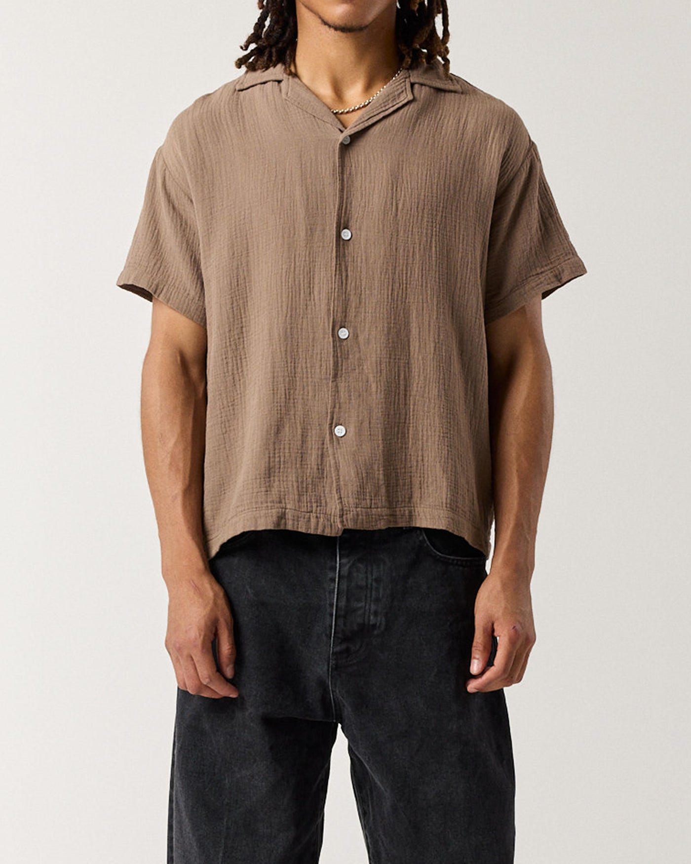 Short Sleeve Crinkle Shirt - Walnut