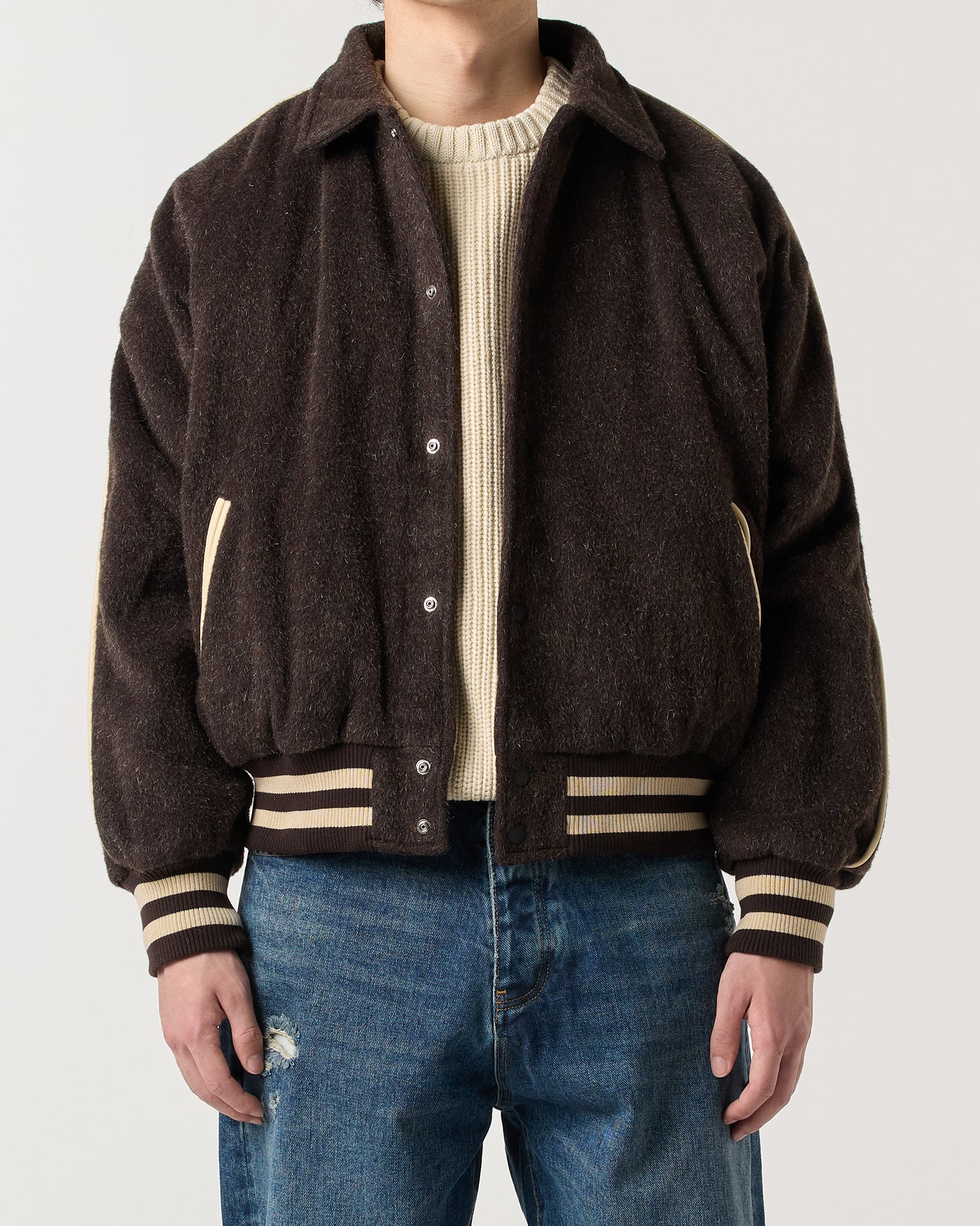 Wool Varsity Jacket - Mocha Brown