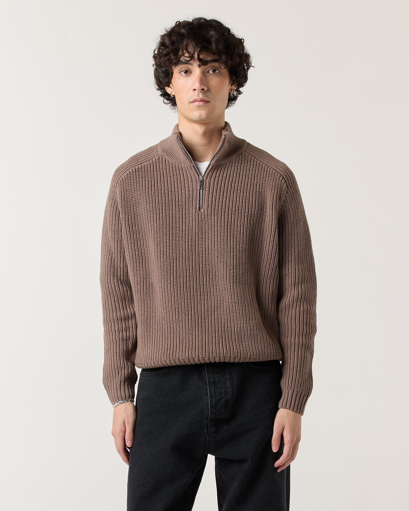 1/4 Zip Fisherman Sweater - Walnut