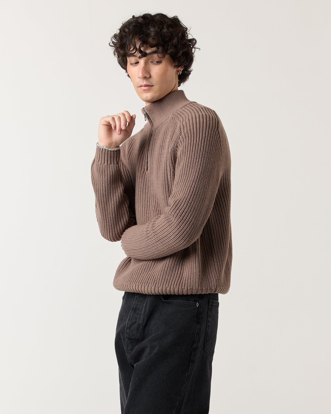 1/4 Zip Fisherman Sweater - Walnut