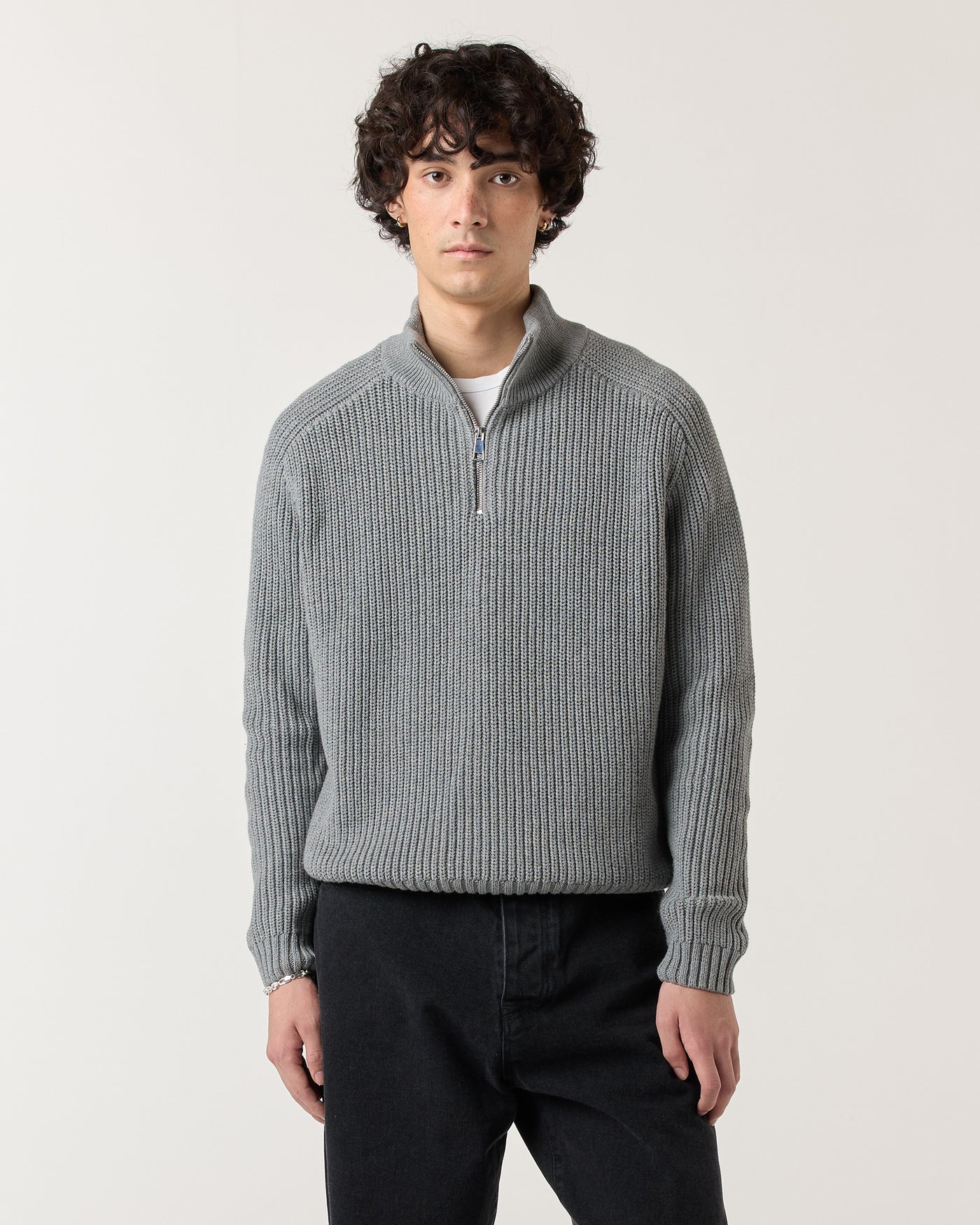 1/4 Zip Fisherman Sweater - Grey