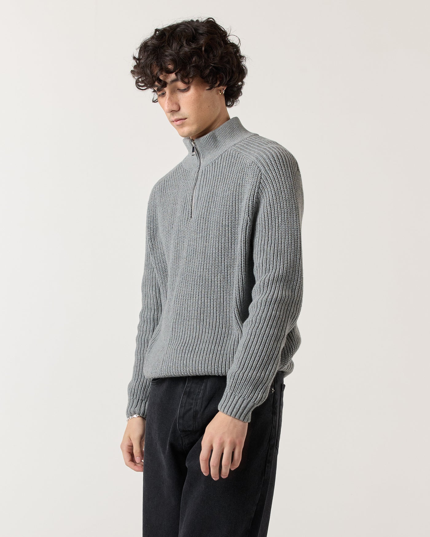 1/4 Zip Fisherman Sweater - Grey