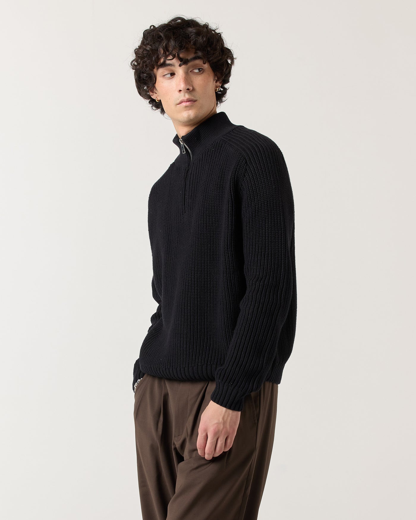 1/4 Zip Fisherman Sweater - Black