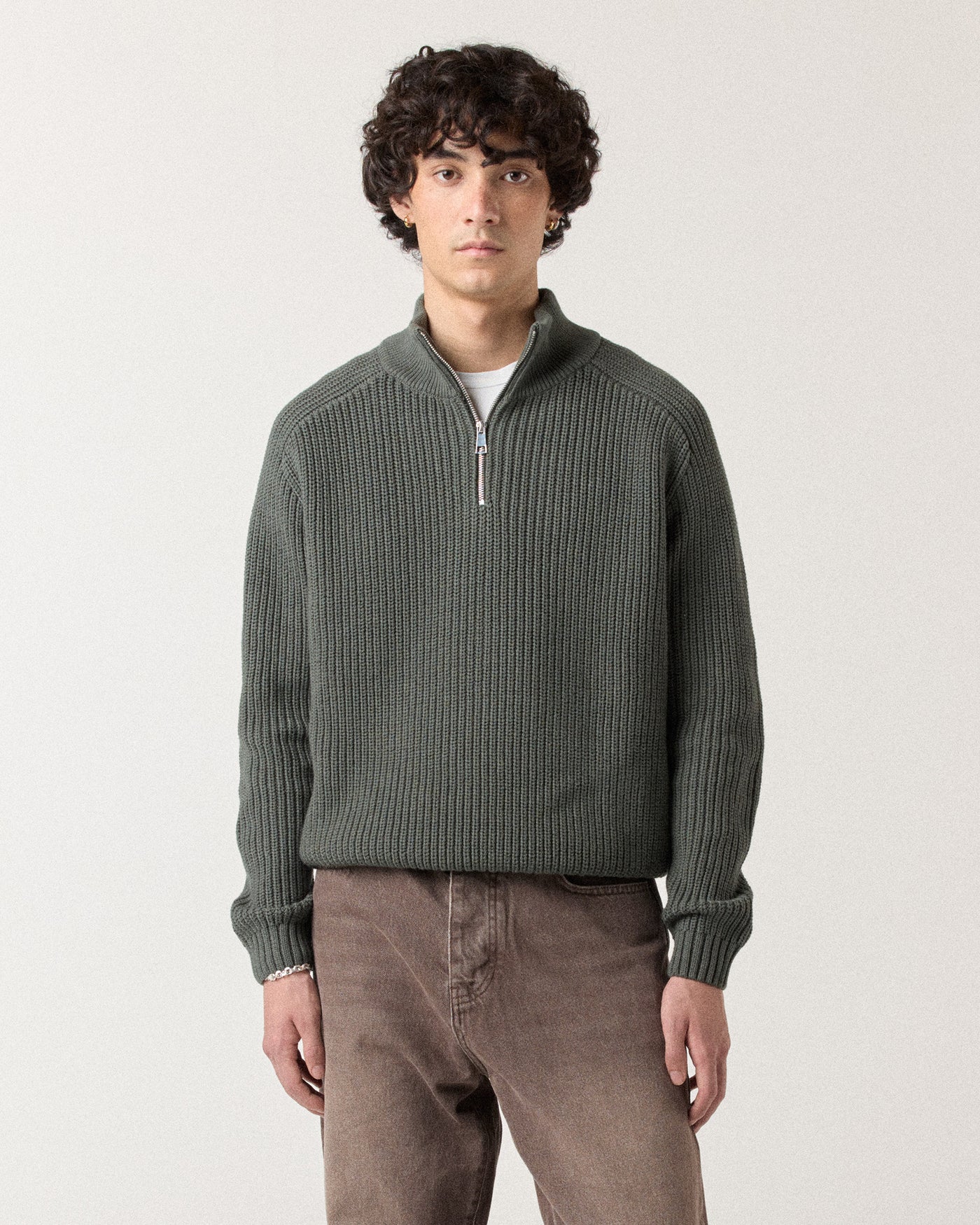 1/4 Zip Fisherman Sweater - Sage Green