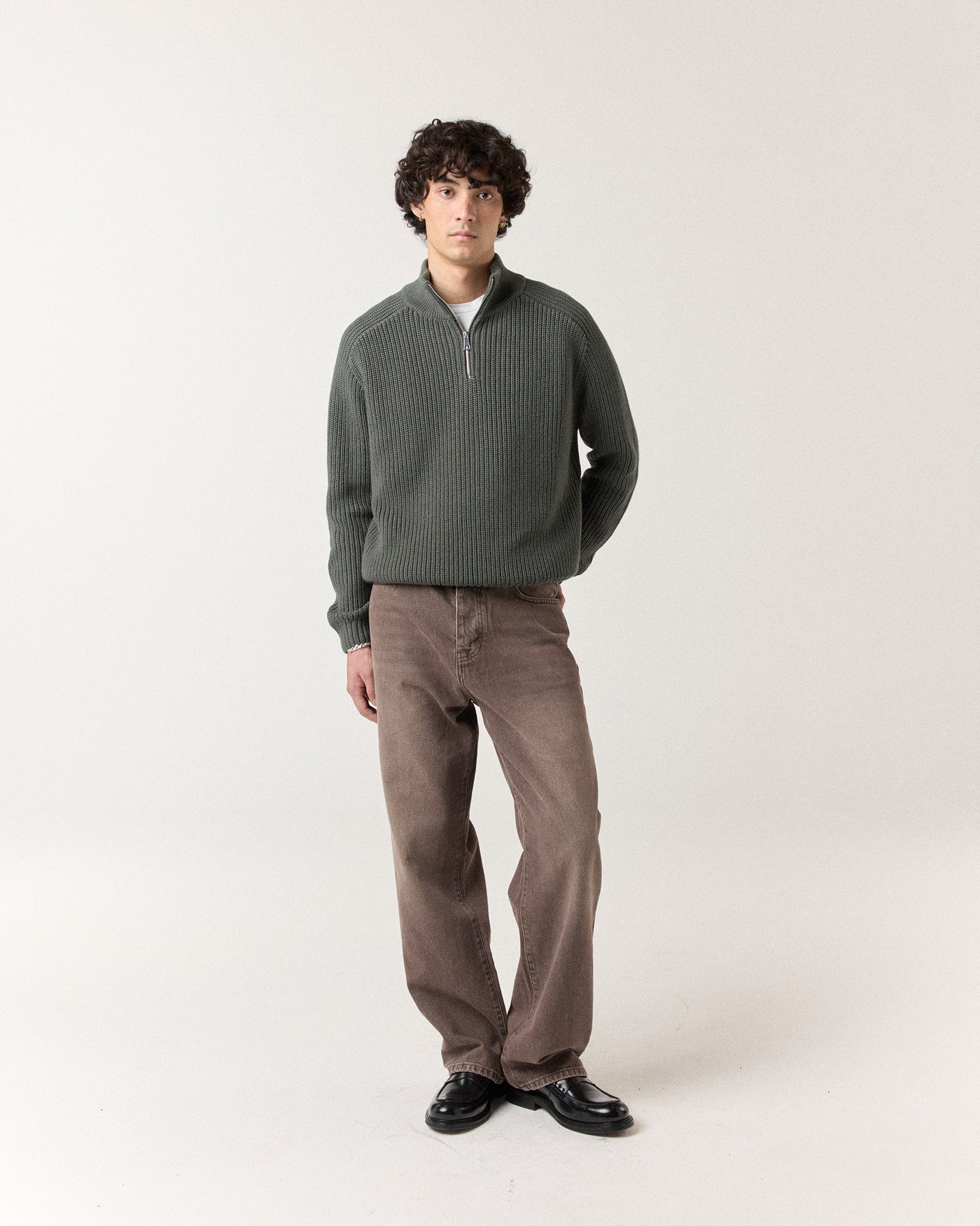 1/4 Zip Fisherman Sweater - Sage Green