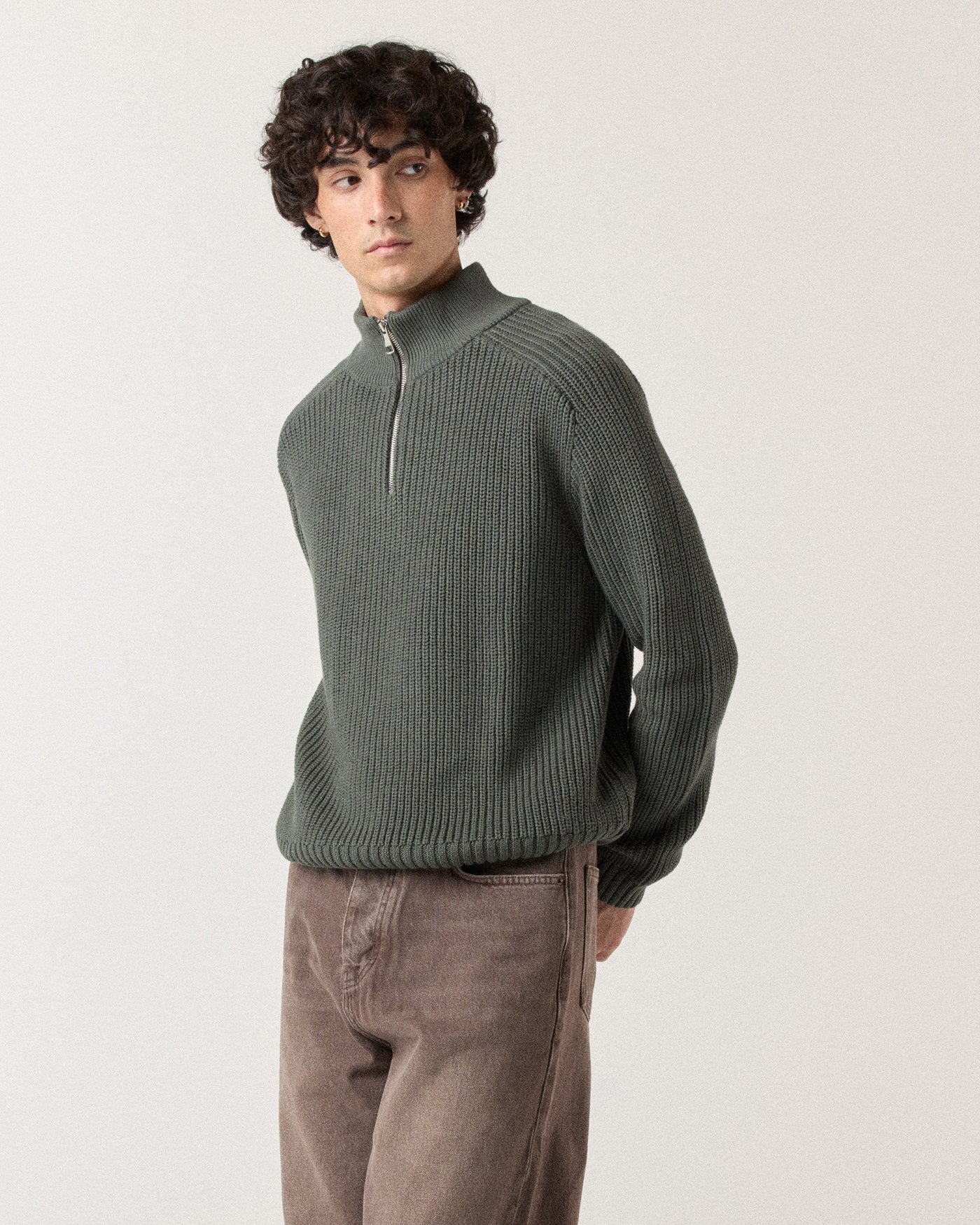 1/4 Zip Fisherman Sweater - Sage Green