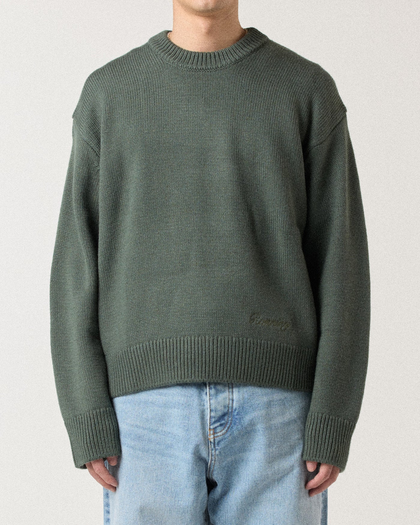 Merino Blend R Knit Sweater - Sage Green