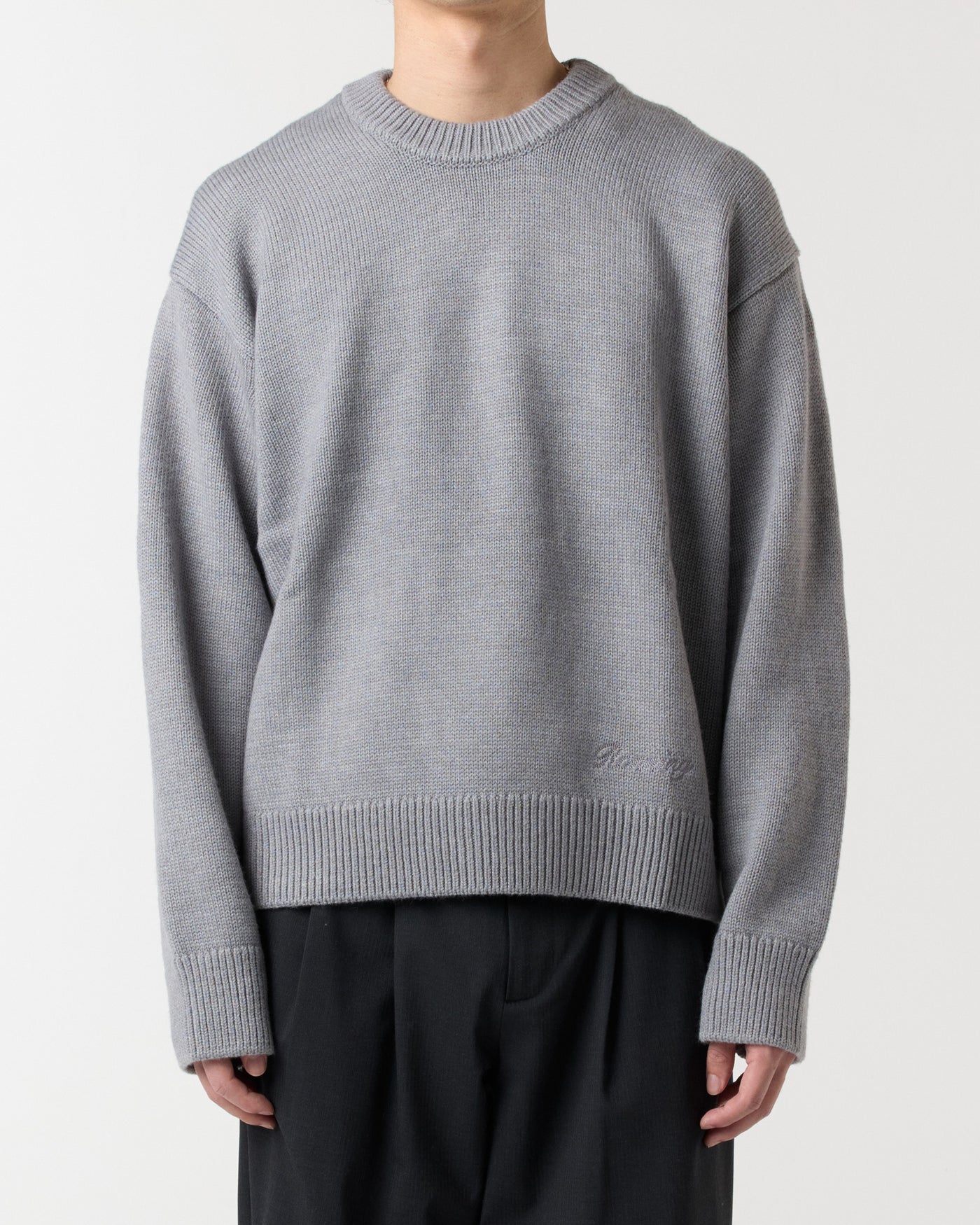 Merino Blend R Knit Sweater - Grey