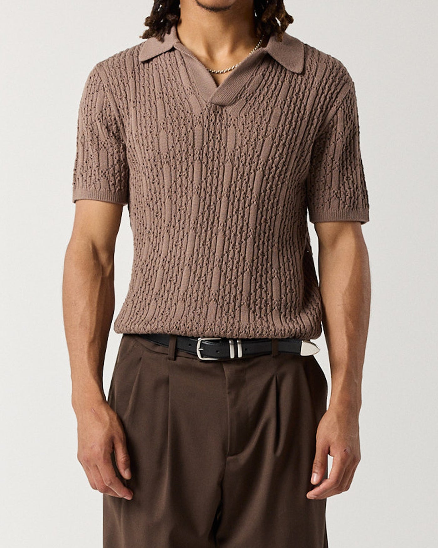 Diamond Knit Polo - Walnut