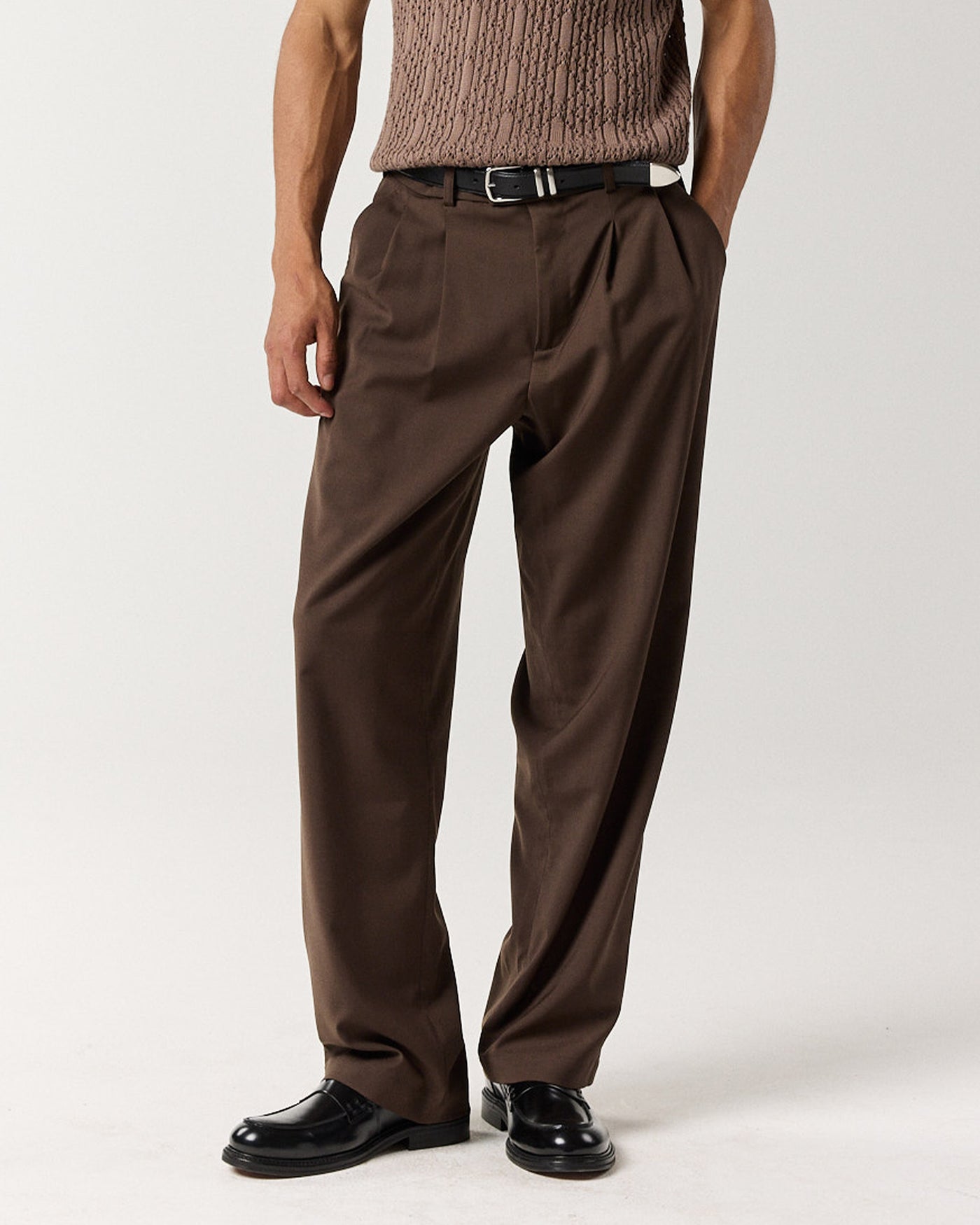 Wide Pleated Pant - Mocha Brown