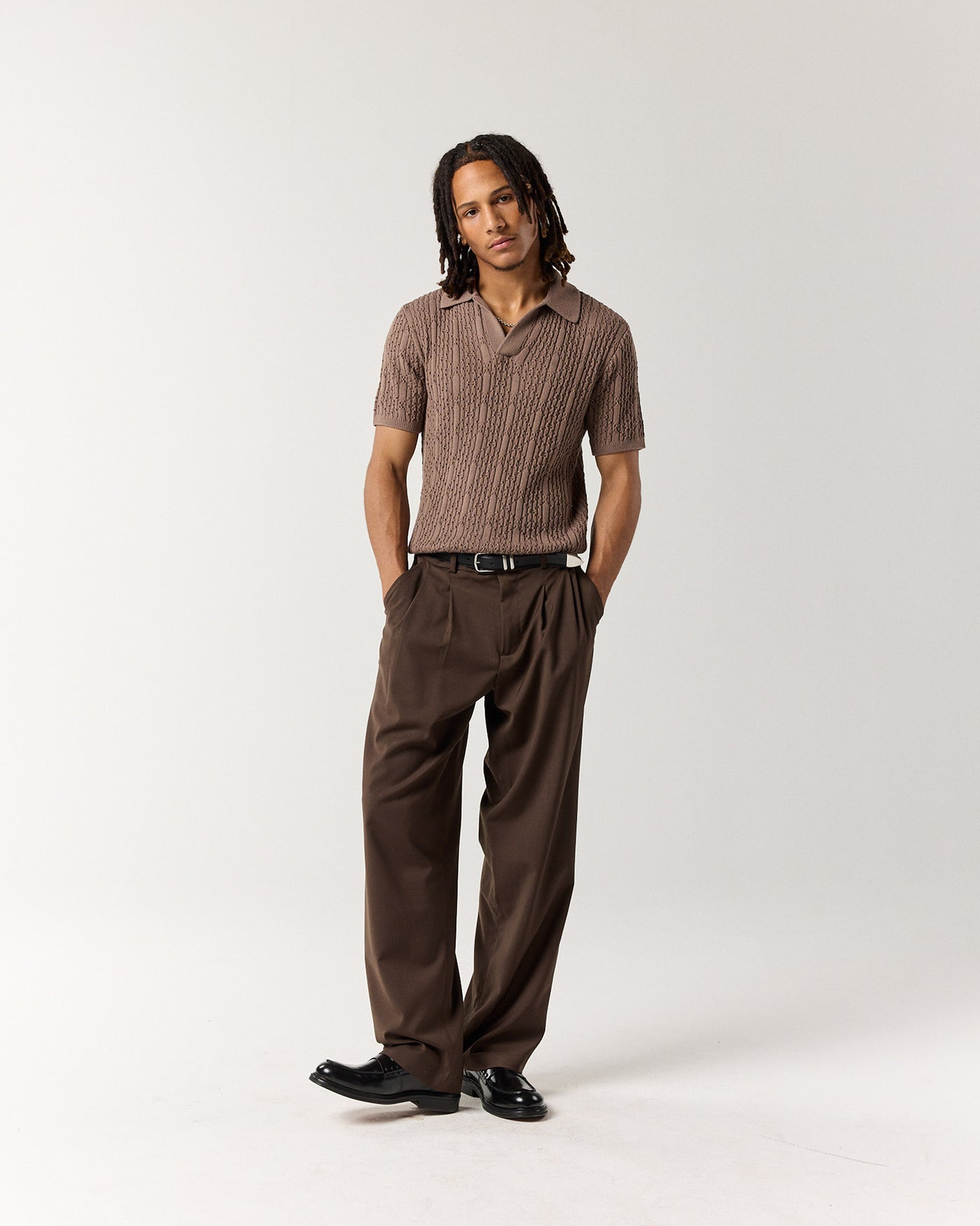 Wide Pleated Pant - Mocha Brown